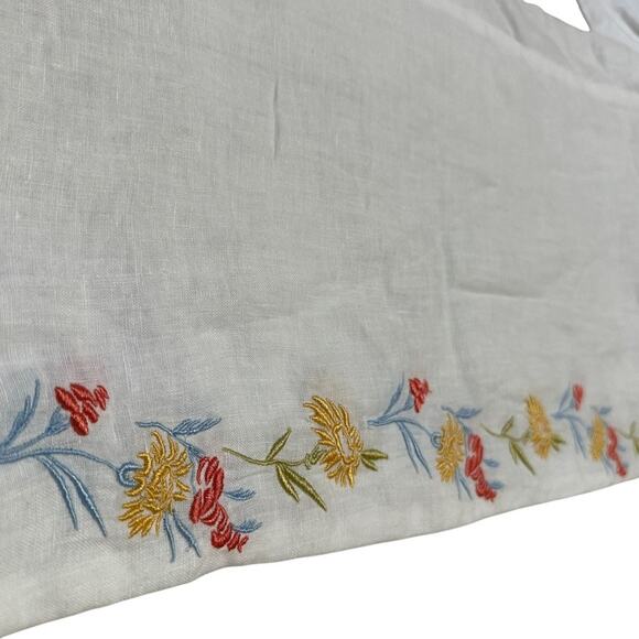 CALYPSO St. Barth Linen Wide Leg Pants White Floral Embroidered Boho Size L - Picture 6 of 8